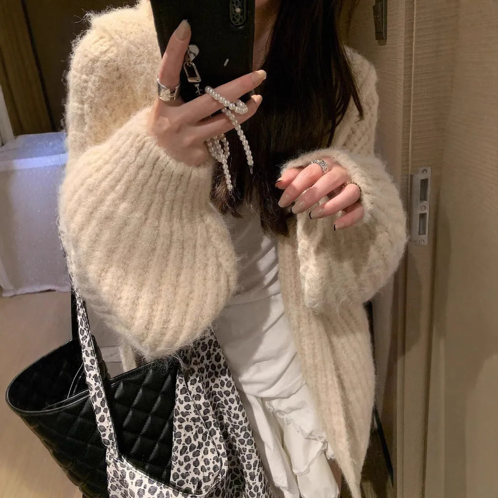 Women's retro style hooded sweater cardigan in acrylic fabric