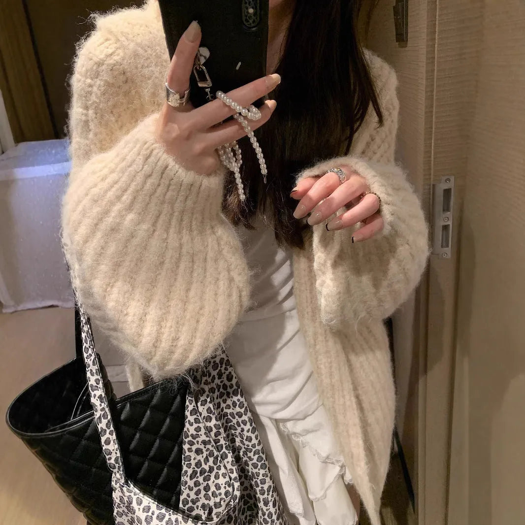 Women's retro style hooded sweater cardigan in acrylic fabric