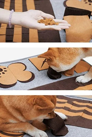 Brown felt dog training mat with non-slip base, 58 by 58 centimetres, fine stitches