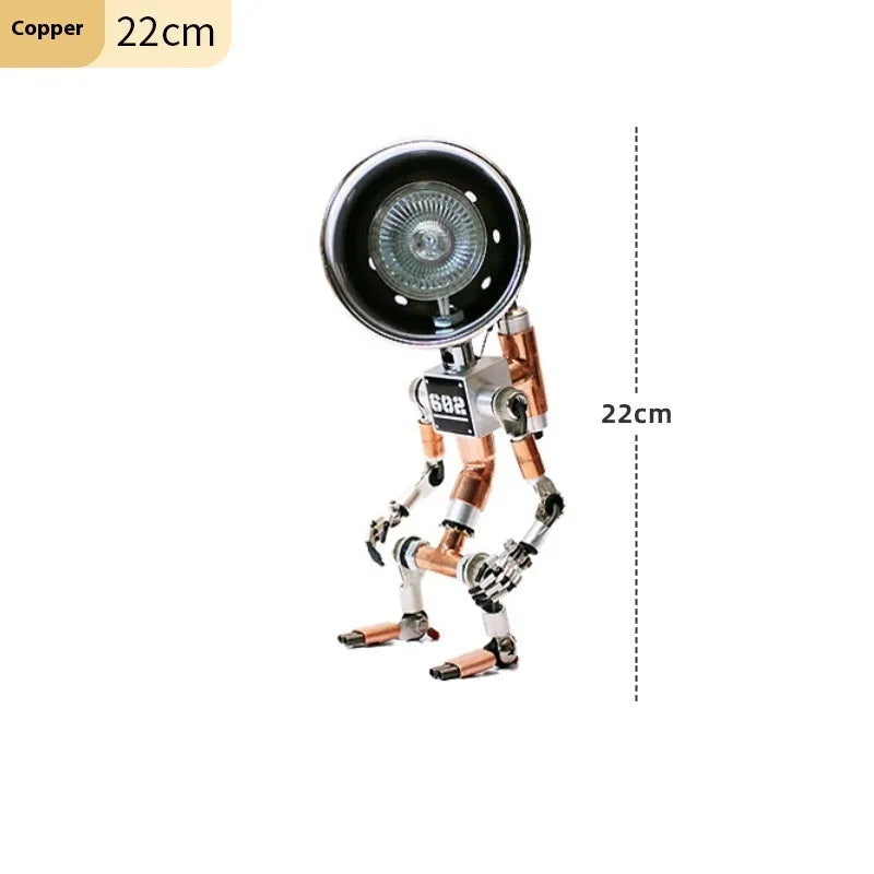 Robot-shaped decorative atmosphere lamp in silver or copper finish, 22cm or 29cm tall