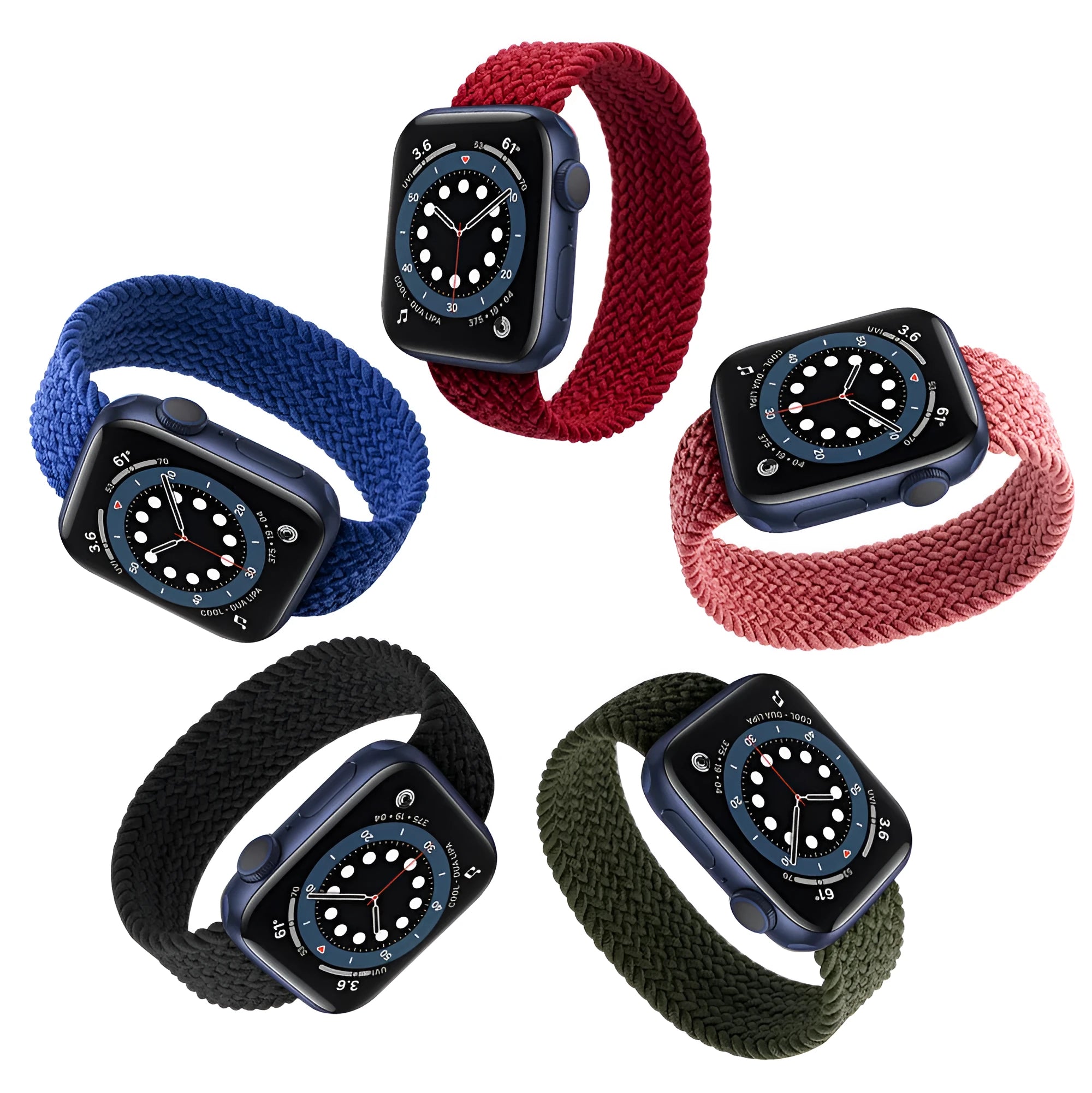 Recycled yarn and nylon woven Apple Watch strap with plastic head connector in multiple colours.