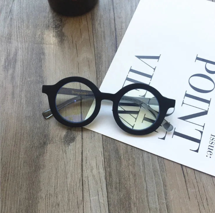 Retro round plastic frame glasses with anti-blue light lenses in six colour options