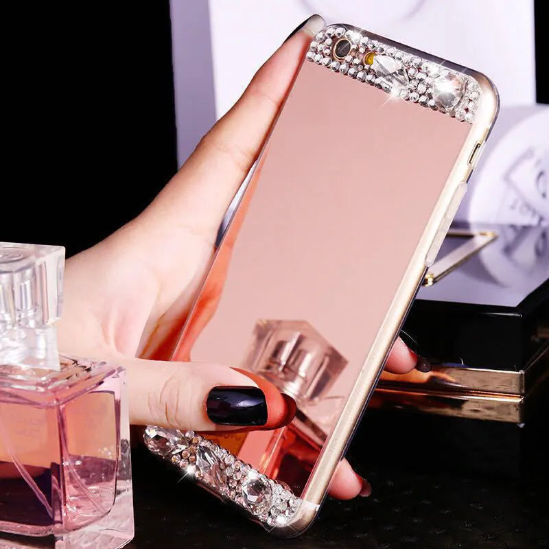 Rhinestone decorated silicone phone case for Huawei smartphones in gold, silver, and rose gold colours