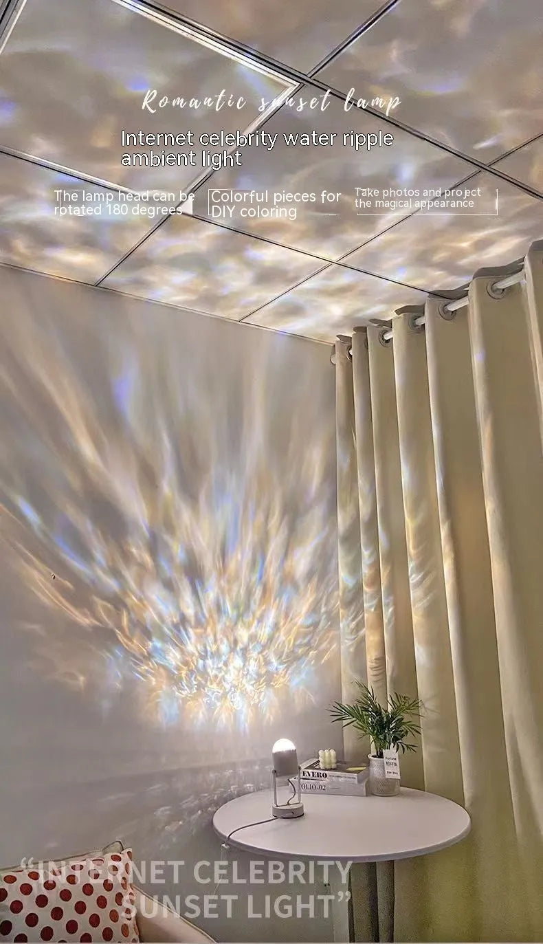 Dynamic water ripple ambience table lamp with light projection effects