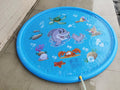 Blue PVC children's water spray play mat with marine animal designs for garden sprinkler play