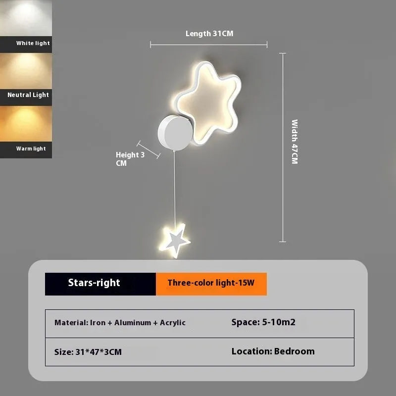 A white cloud-themed children's wall lamp with a left-facing orientation and LED light mounted on a bedroom wall.