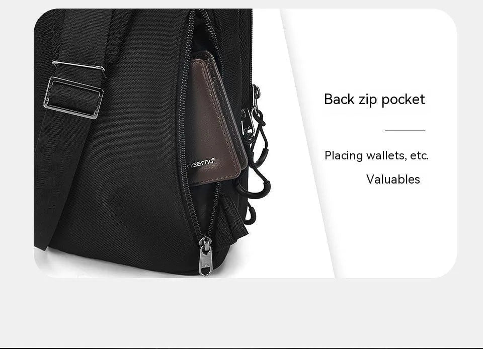 Casual black TPU chest pack with landscape camouflage pattern and interior phone pocket