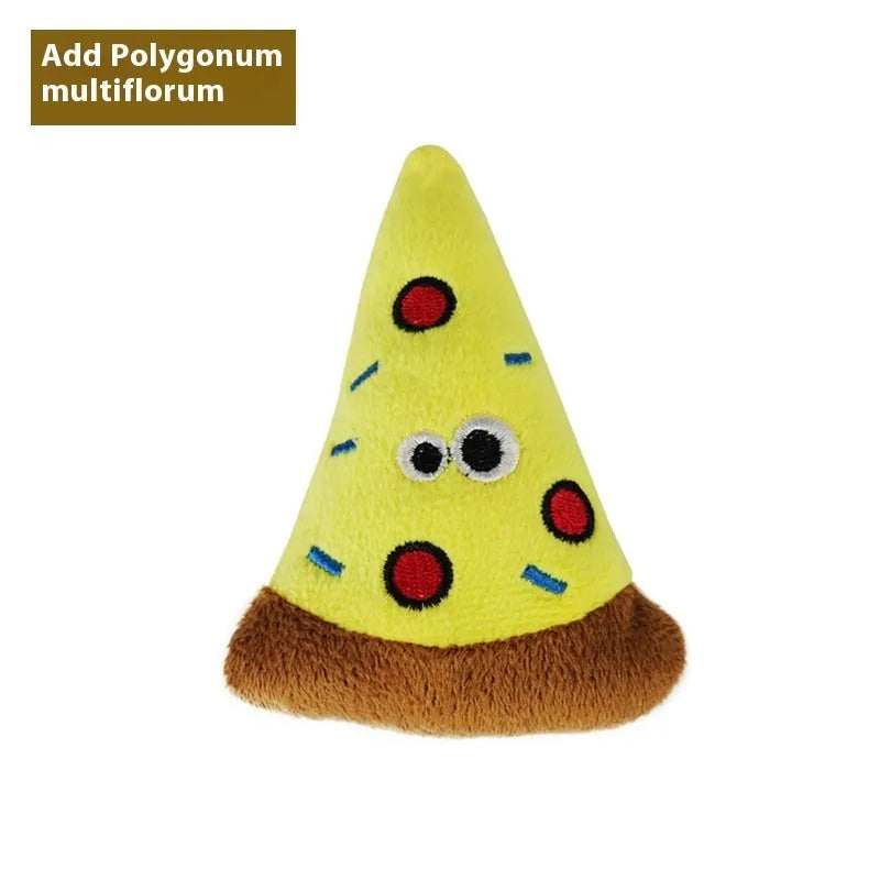 Plush cat chew toy shaped like a burrito, infused with catnip for feline play