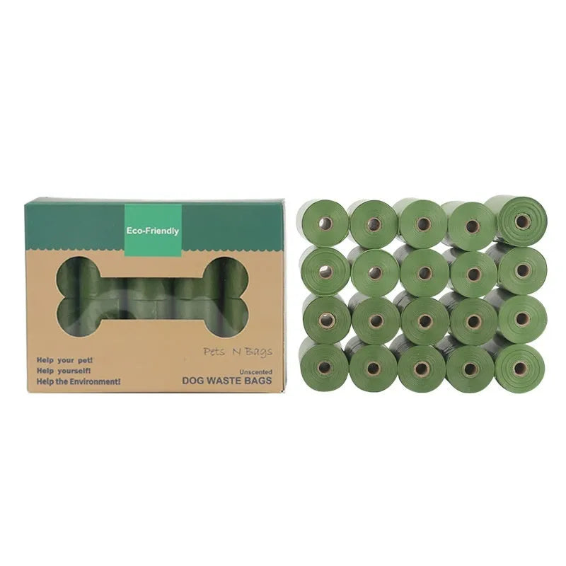EPI degradable pet waste bag roll and dispenser in green colour