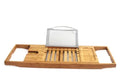 Natural bamboo bathtub frame desktop organiser shelf with one tier for bathroom storage.