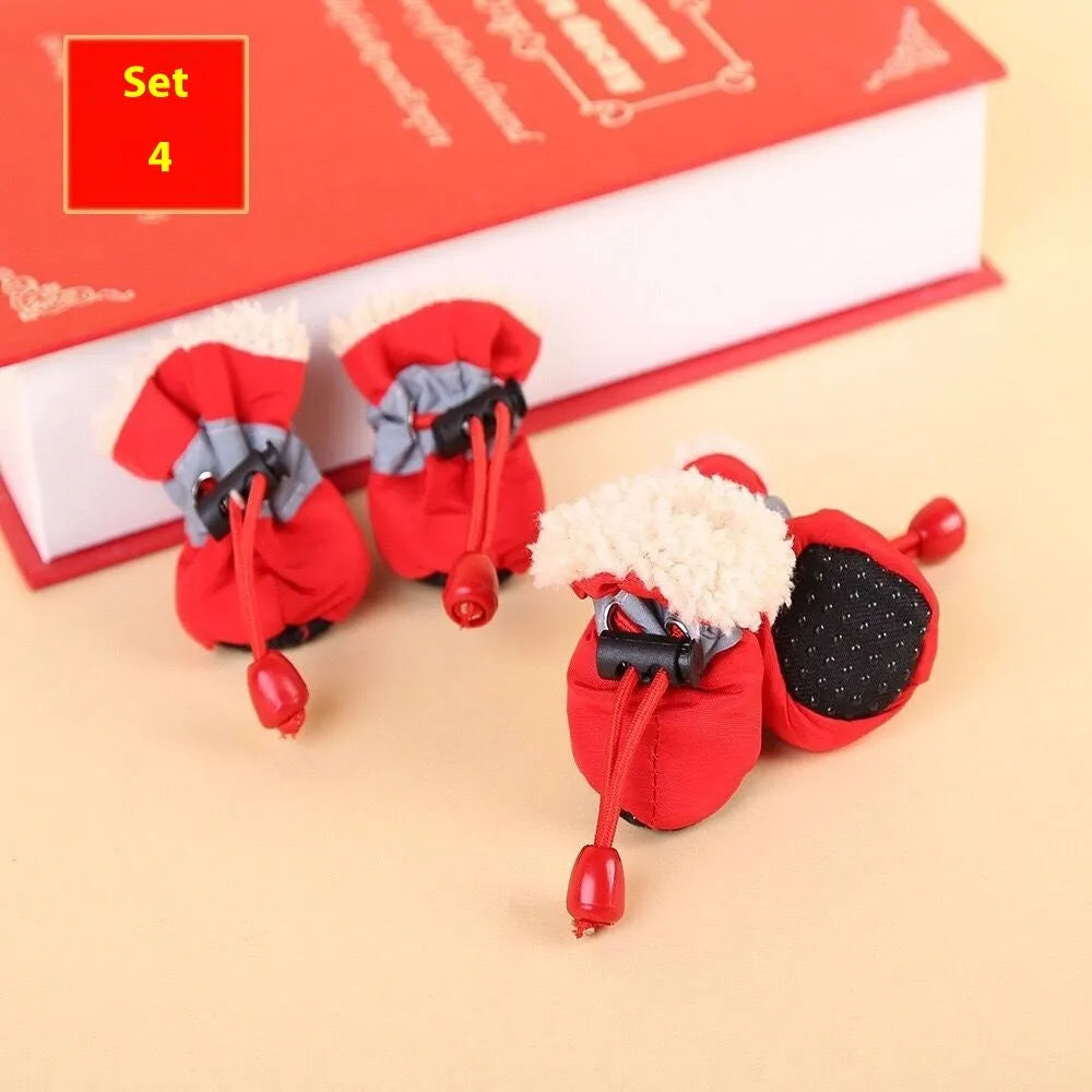 Dog shoes with soft soles in multiple colours including rose red, black, blue and monkey print designs