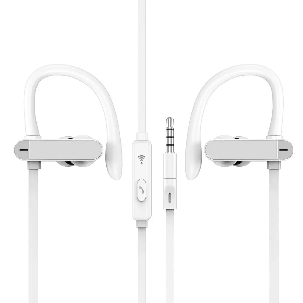 Sport ear hook earbuds with flexible hooks and gel silicone tips in black blue colour variant