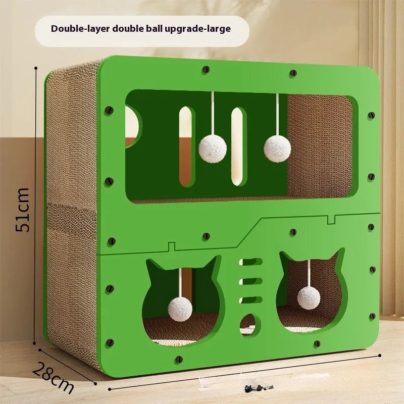 Double layer cat scratching board nest with scratching surface and enclosed resting area