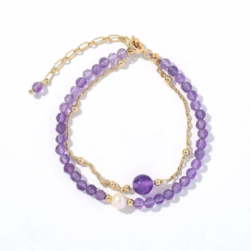Women's amethyst crystal bracelet with diamond shape and Chinese style design featuring electroplated finish
