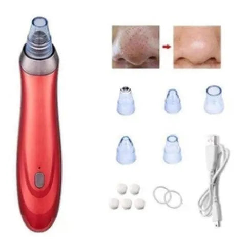 Electric blackhead remover device with five nozzle attachments in choice of colours