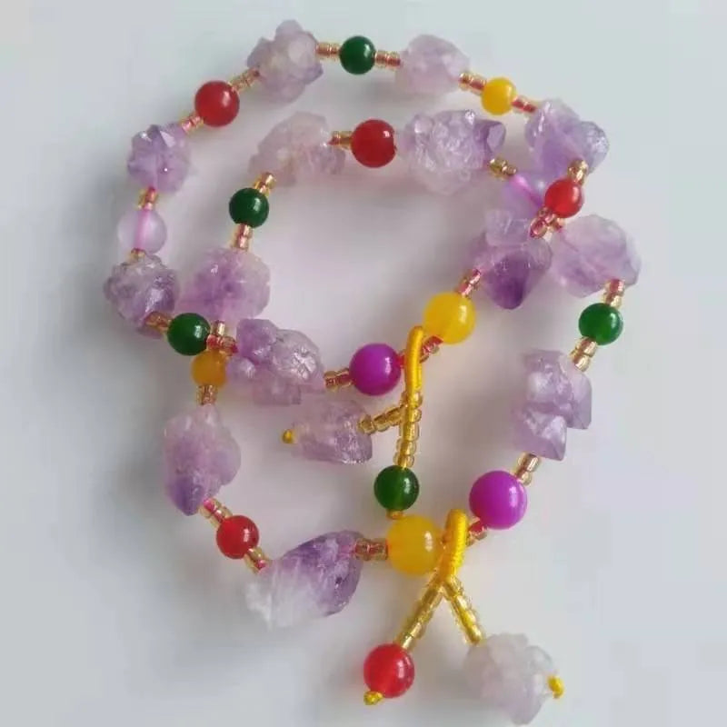 Women's natural amethyst bracelet with shaped stone beads and fu character decorative elements