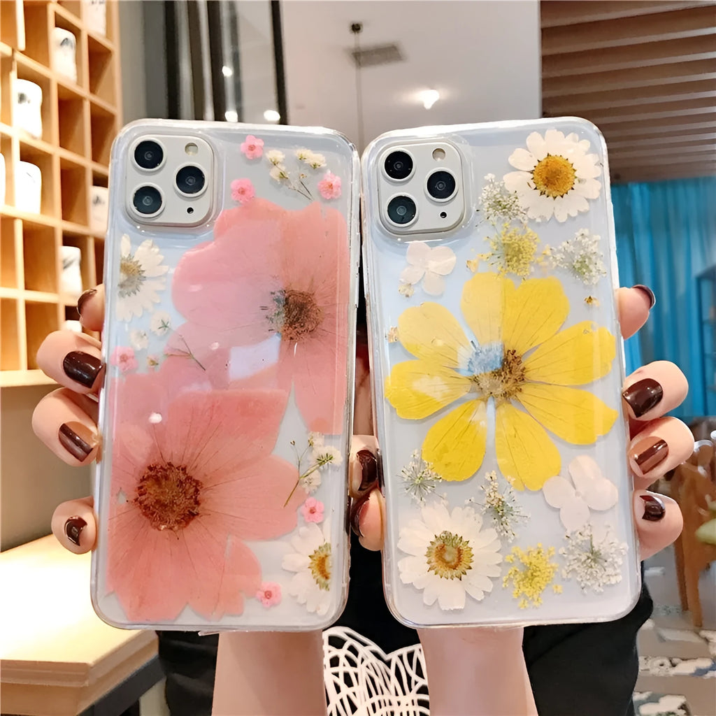 Vibrant pink and yellow floral patterned TPU back cover case for iPhone