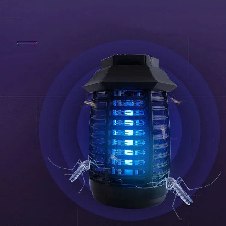 Black aromatherapy mosquito killer lamp with a metal grid, shown with optional AU, EU, UK, or US plug styles.