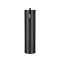 Black aluminium alloy portable power bank with an integrated carry handle, showing front and side profile.