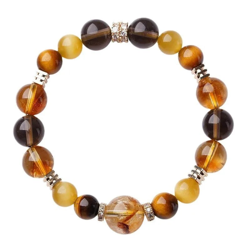 Lucky Jinba tiger-eye crystal bracelet showing geometric yellow beads in natural stone