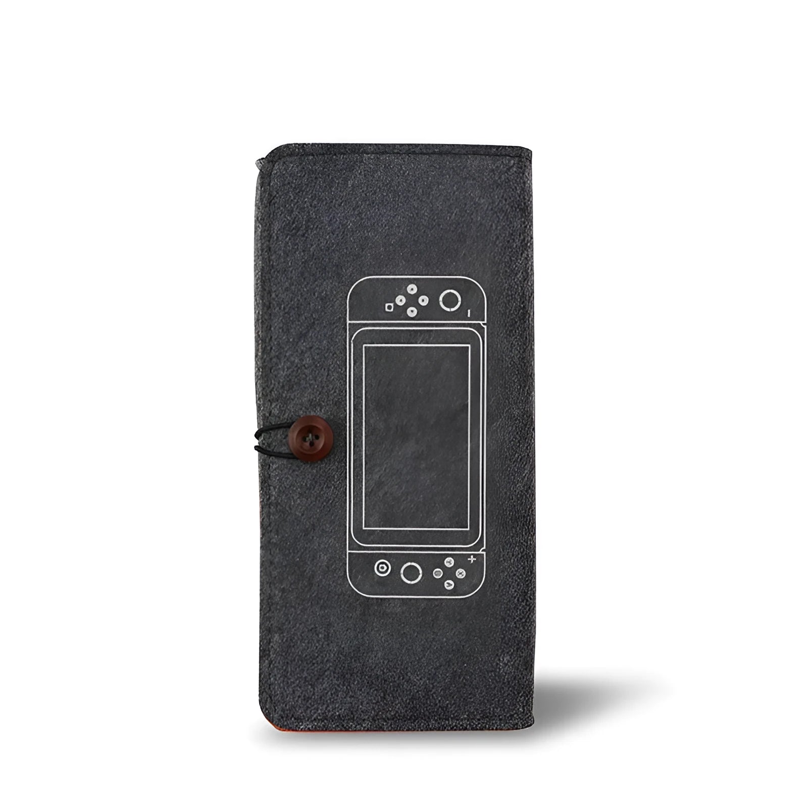 Black felt Nintendo Switch pouch with game card slots and double storage compartments