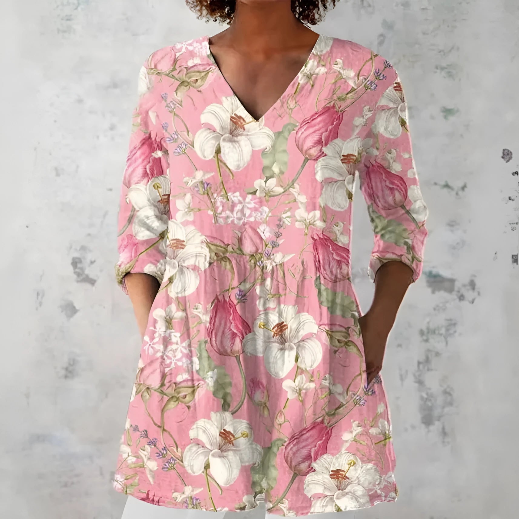 Women's slim-fit long-sleeved retro top with a digital print design on polyester fabric.