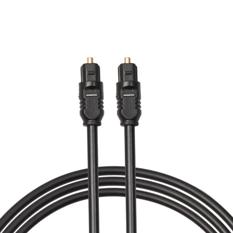 Black 2m Toslink digital audio cable with square optical connectors