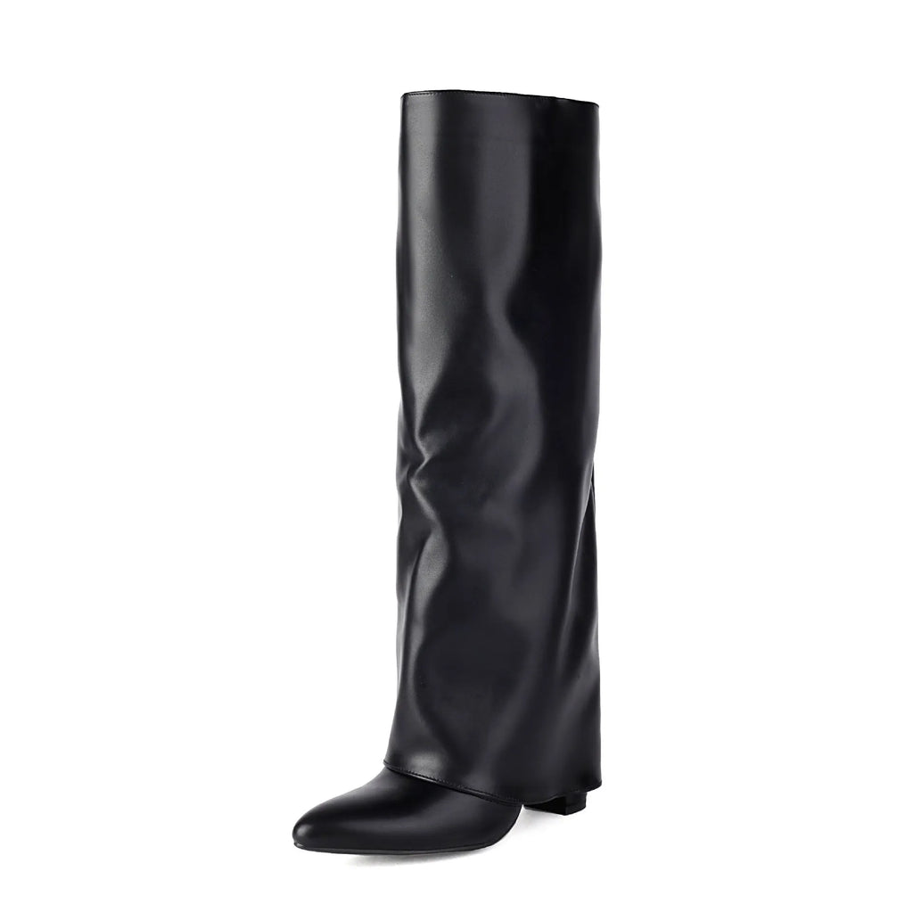 Women's plus size thick high heel ankle boots in black, white, or pink with high cylinder design and sewing line detail.