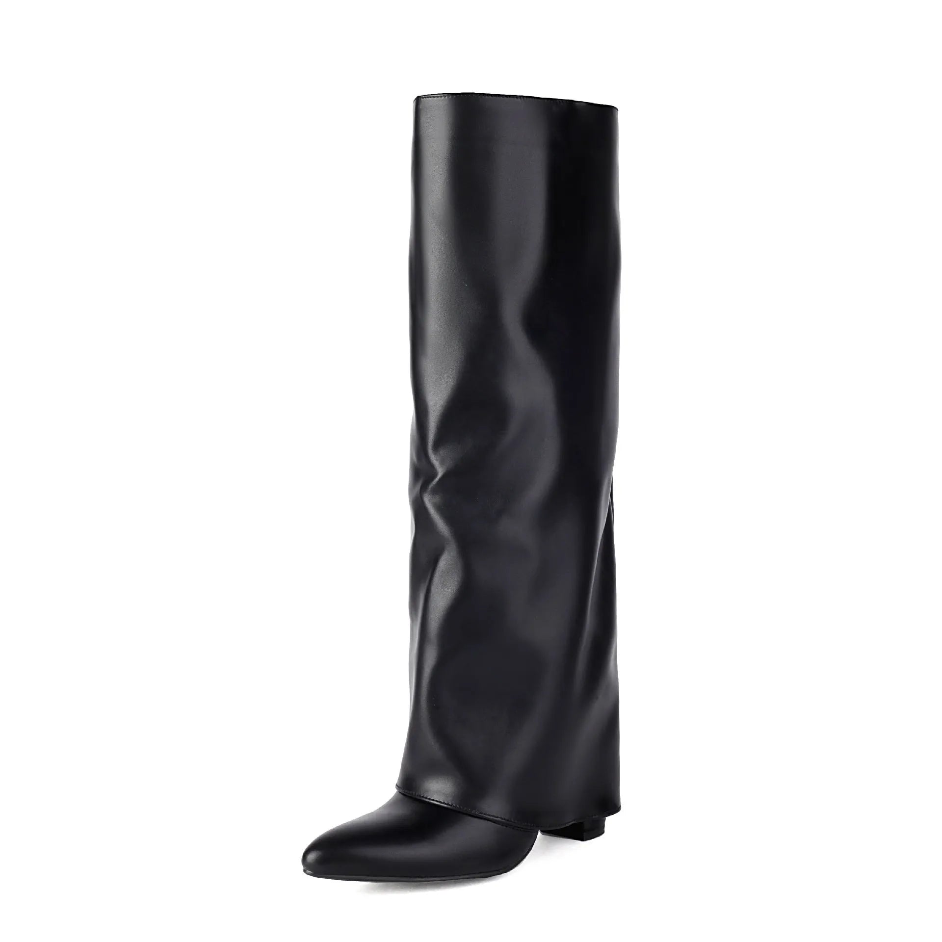 Women's plus size thick high heel ankle boots in black, white, or pink with high cylinder design and sewing line detail.