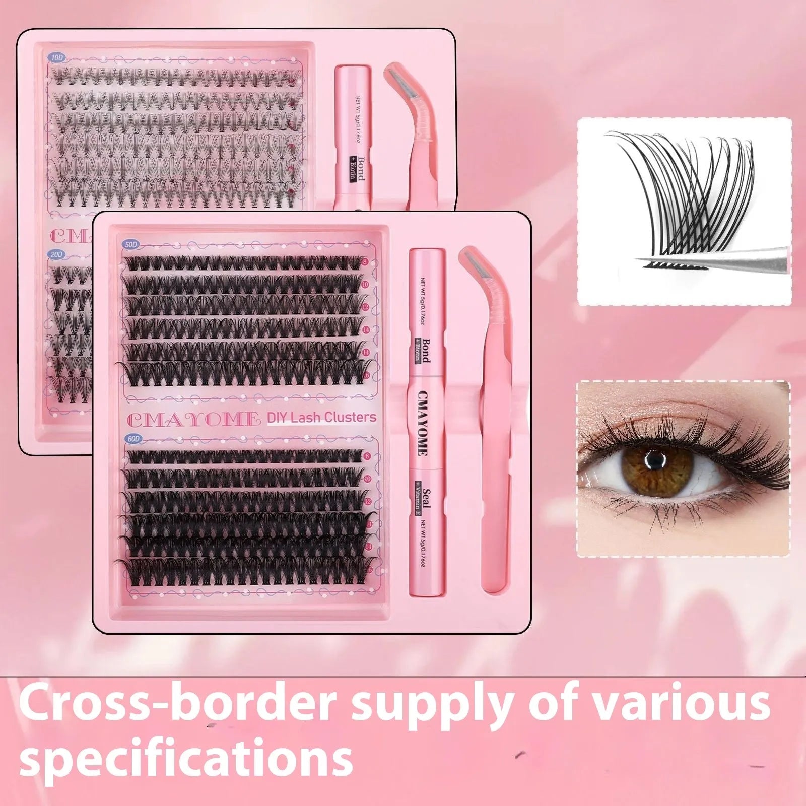 DIY single cluster false eyelashes set for individual application with artificial fibre construction