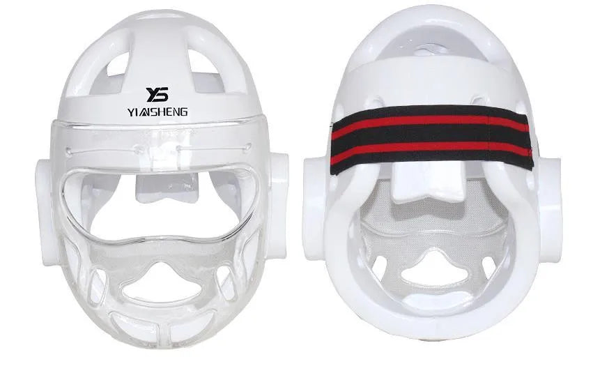 Karate helmet protective equipment for boxing in white, blue and red colour options