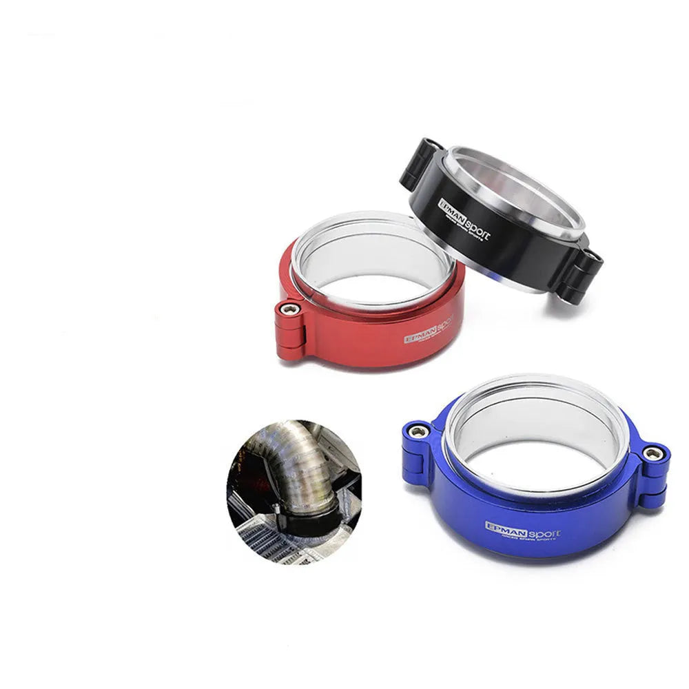 Aluminium fixed movement clamp for turbine exhaust systems in black, blue, red colours