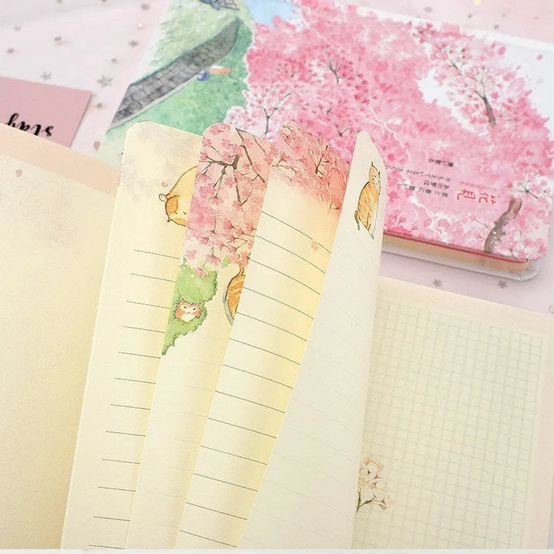 Notebook student book with thread binding, 240 blank pages, large 14cm x 21cm size, paper cover, pink colour