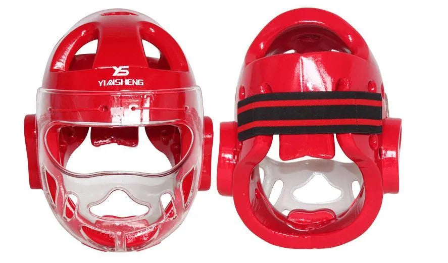 Karate helmet protective equipment for boxing in white, blue and red colour options