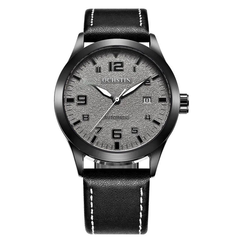Men's automatic mechanical watch with retro leather strap showing multiple colour dial and case combinations