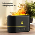 Black and white USB-powered humidifier with coloured flame LED light and aromatherapy function.