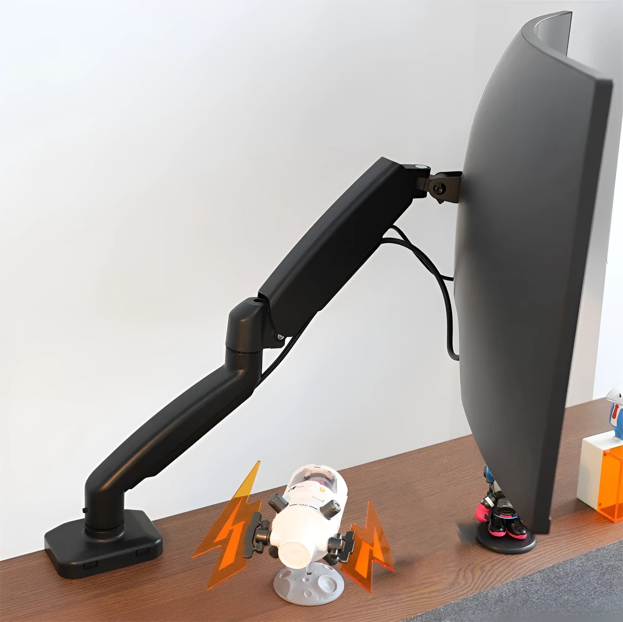 Black rotating telescopic LCD monitor bracket with metal and aluminium construction