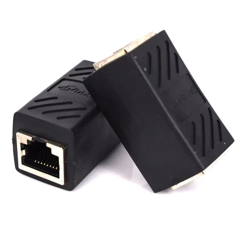 Black RJ45 network cable butt joint extender adapter for Ethernet connections