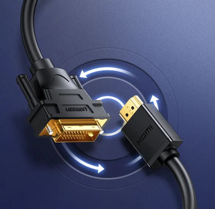 HDMI to VGA adapter cable with round black cabling and connector ends, available in four length options