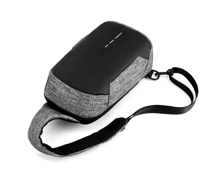 Oxford cloth waterproof chest bag in dark blue with zip opening and cross-body strap