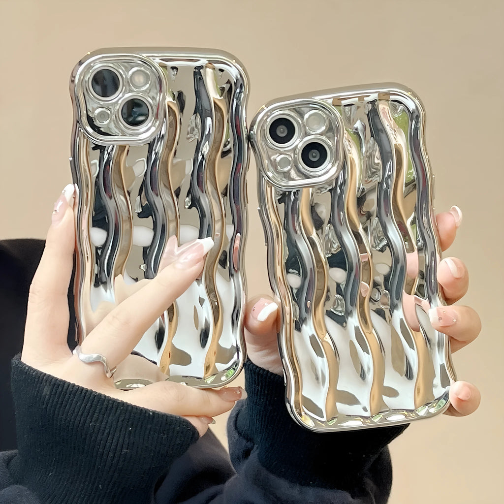 Electroplating three-dimensional wave stripe protective phone case for iPhone 17 series in multiple colour options.