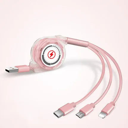 3 in 1 telescopic charging cable extended to 120cm with titanium connectors