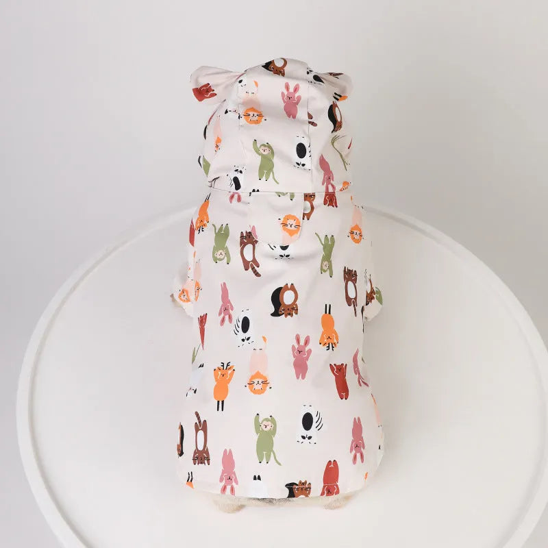 Beige cartoon dog raincoat with double waterproof coating in PU material