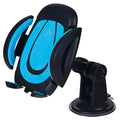 Red U-shaped suction cup car phone holder with automatic locking clamp arms on a dashboard.