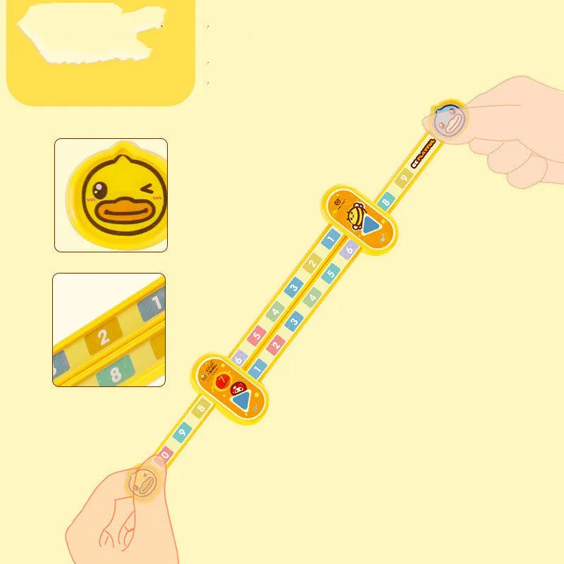 Yellow plastic children's digital decomposition ruler showing cartoon design and 24.5 cm scale
