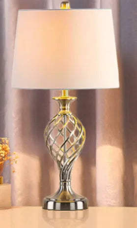 Contemporary European style alloy bedside lamp with touch controls and USB charging socket
