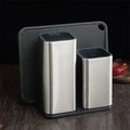 Stainless steel kitchen tool holder with detachable draining base in black and white colours