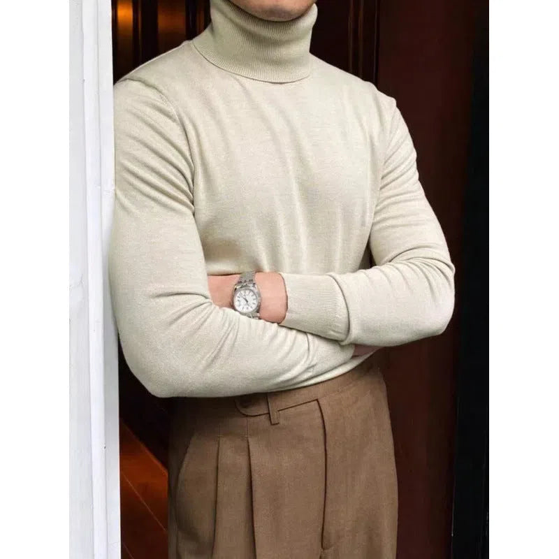 Men's cotton turtleneck sweater pullover in black, light business style long sleeves knitwear autumn winter