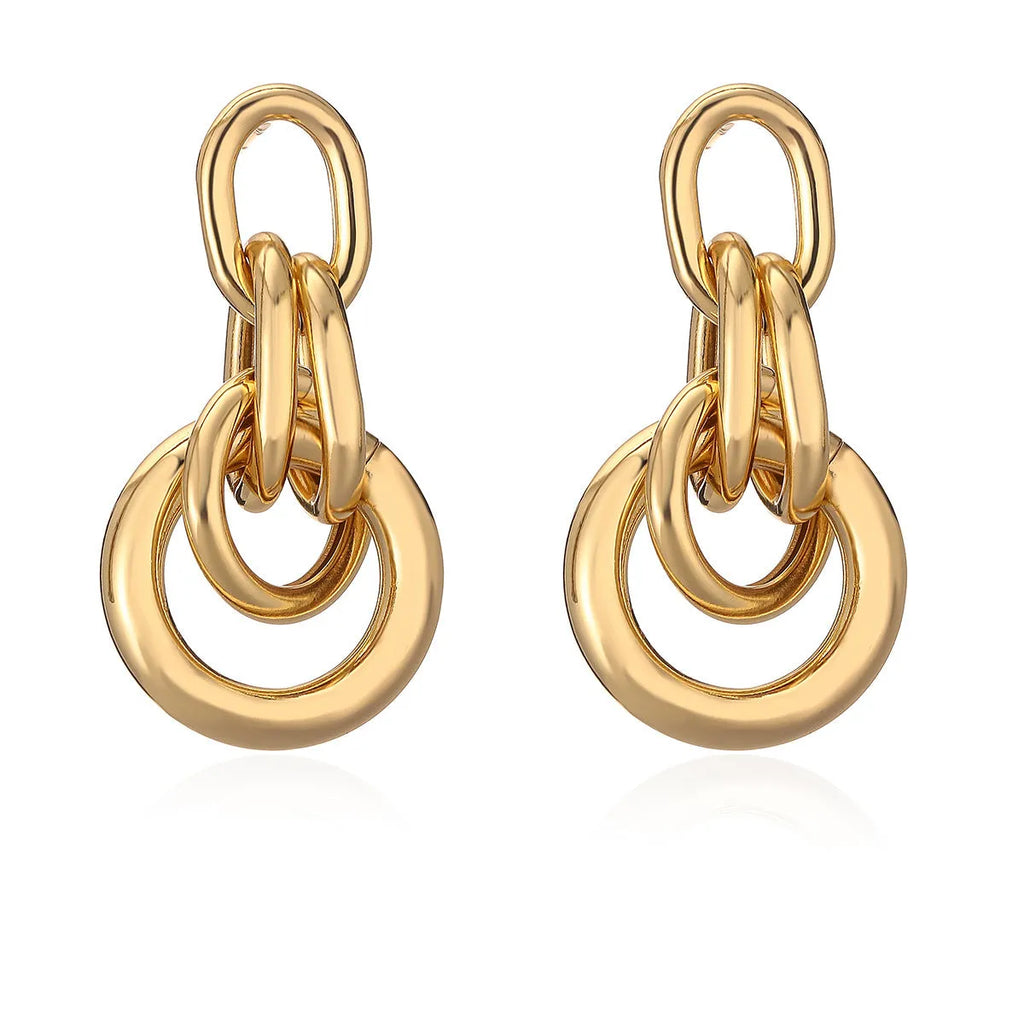Geometric copper earrings with 18K gold plating in irregular shapes approximately 20-24cm long