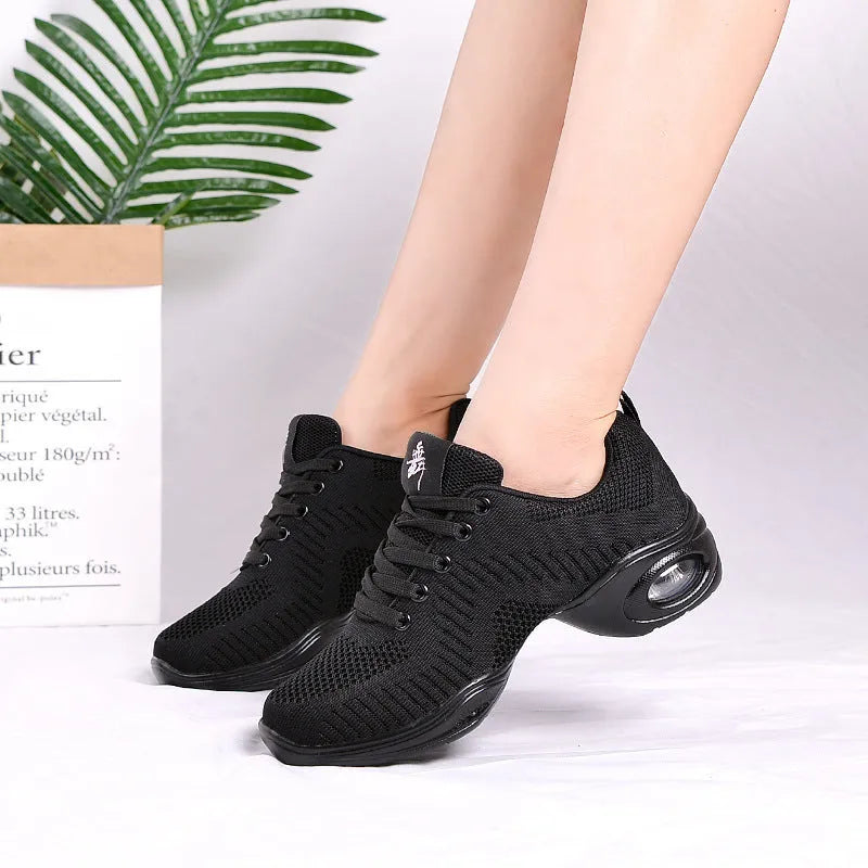 Women's breathable fly woven mesh dancing shoes with soft PU soles in multiple colour options
